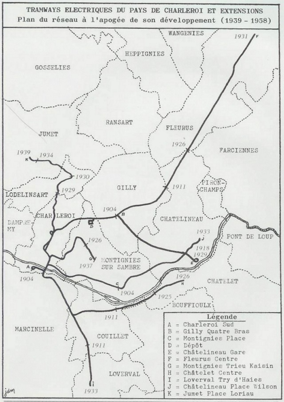 dates des ouvertures des lignes des trams verts de charleroi